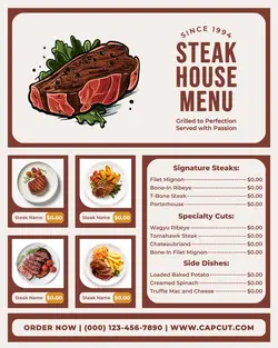 steak house menu instagram post