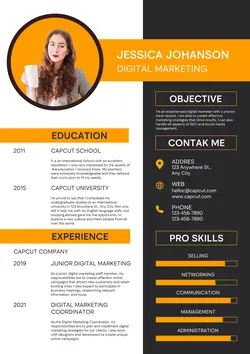Business Digital Marketing Resume Orange Modern