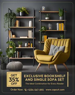 Furniture Exclusive Bookshelf and Single Sofa Set Promotion Instagram Portrait