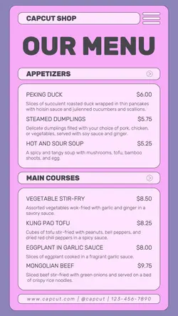 Food Chinese Food Menu Instagram Story