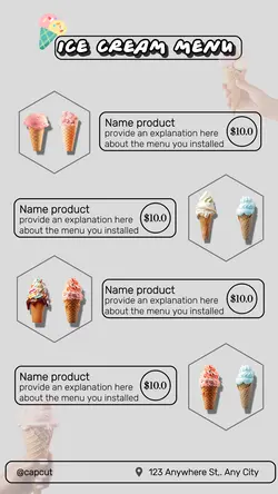 Fresh and delicious stylish ice cream menu for Instagram stories