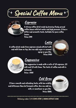 Non-Marketing Menu Special Coffee Menu Black