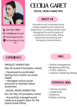 non-marketing resume pink minimalist