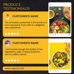Minimalist template design for food testimonials, black and yellow theme for Instagram posts