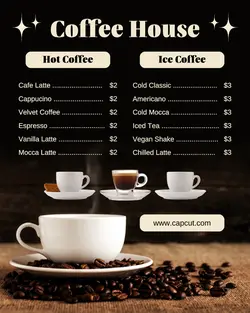 Beverage Coffee House Menu Instagram Portrait