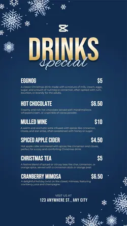 Christmas Drinks Special Holiday Menu
