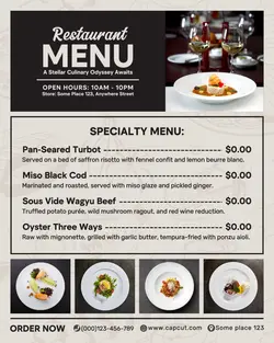 Non-marketing Menu Restaurant Food