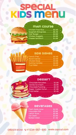 Food and Beverage Special Kids Menu Instagram Story
