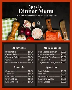 special dinner menu instagram post