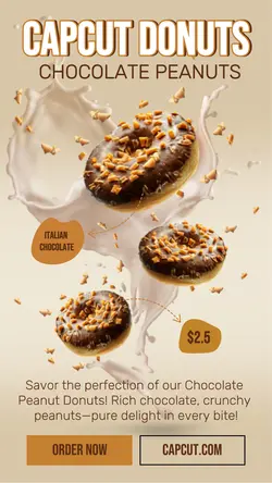 Food & Beverage Chocolate Peanut Donuts Product Display Instagram Story