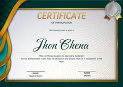 Non-Marketing Certificate Green and Gold