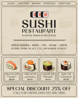 delicious sushi restaurant menu instagram post