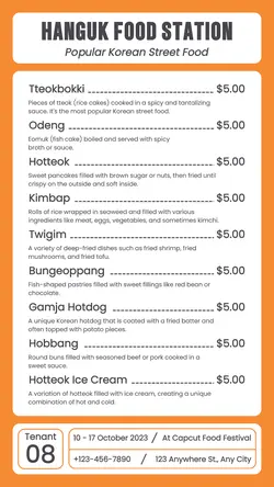 Korean Street Food Display Menu Instagram Story