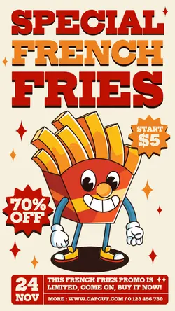 Special French Fries Promotion Instagram Story Cream Red Orange Retro Funny