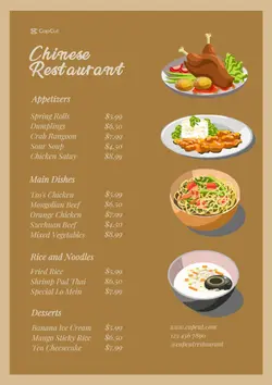 Non-marketing Chinese Food Menu 