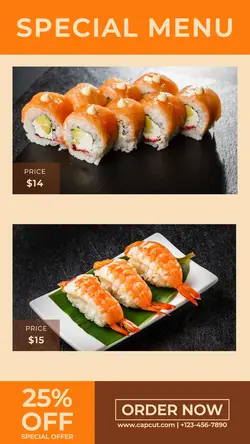 special menu sushi sale instagram story