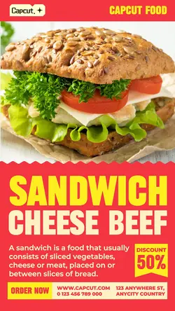 Sandwich Cheese Beef Instagram Story Red Yellow Flat Modern