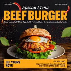 Beef Burger Food Special Menu Instagram Post