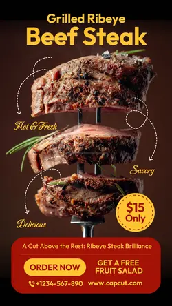 Food and Beverage Grilled Ribeye Beef Steak Instagram Story