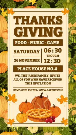 Thanks Giving Invitation Instagram Story Cream Flat Modern