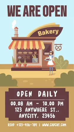 Food & Beverage Bakery Shop We Are Open Template Design Instagram Story