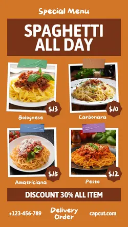 Spaghetti All Day Special Menu Instagram Story