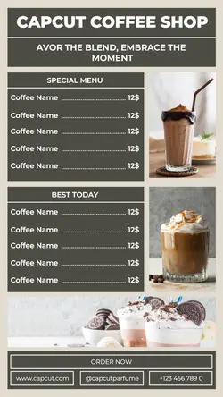 Minimalist menu template, coffee shop business for Instagram story needs