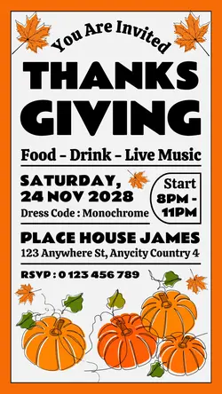 Thanks Giving Invitation Instagram Story Orange Flat Modern