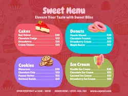 Food and Beverage Sweet Menu Cakes Donuts Cookies Ice Cream