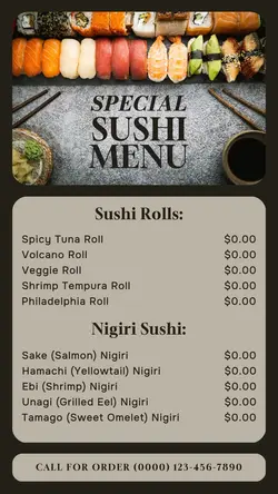 special sushi menu instagram story