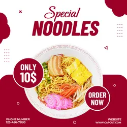 Food Noodles Promotion Instagram Post Red And White Modern