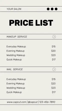 Beauty Salon Price List Instagram Story
