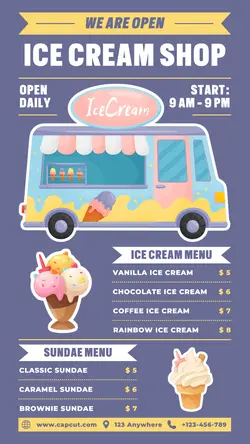 Ice Cream Truck Menu Promotion Instagram Story