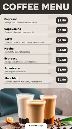 Beverage Coffee Menu Instagram Story