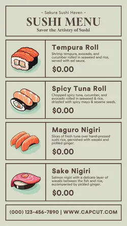 sushi restaurant menu instagram story