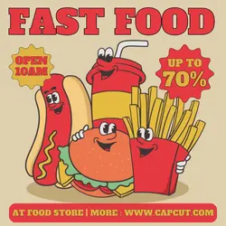 Fast Food Promotion Instagram Post Red Cream Retro