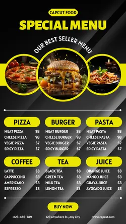 Special menu best seller black yellow display product instagram story