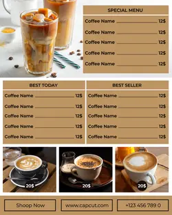 Minimalist menu template, coffee shop business for Instagram portrait needs