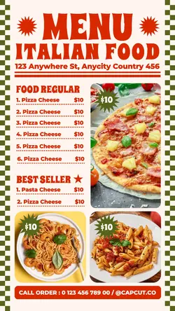 Food Italian Food Menu Instagram Story Cream Red Green Minimalist Retro