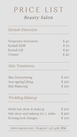 Beauty Salon Price List Instagram Story