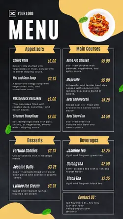 Food Chinese Restaurant Menu Instagram Story