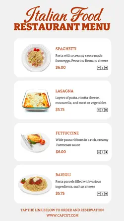 Food Italian Restaurant Menu Instagram Story