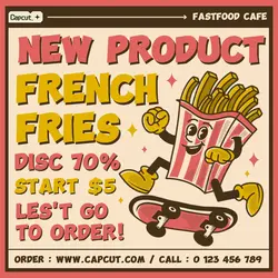 Food New Product French Fries Instagram Post Red Cream Flat Retro