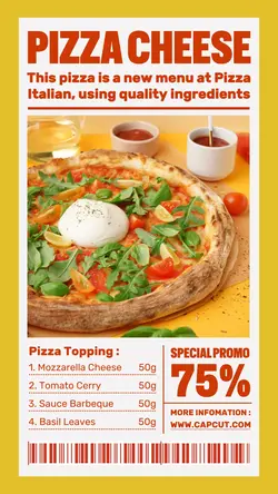 Food Pizza Cheese Promotion Instagram Story Yellow Red Minimalist