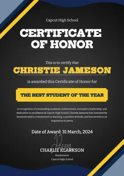 Non-Marketing Honor Certificate
