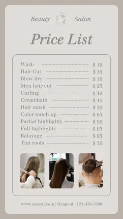 Beauty Salon Price List Instagram Story