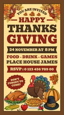 Thanks Giving Invitation Instagram Story Cream Brown Retro
