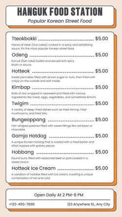 Korean Street Food Display Menu Instagram Story