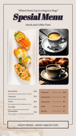 White Vintage Coffee Menu Instagram Story