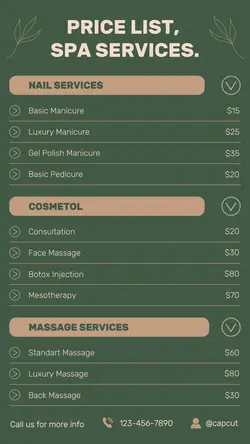 Beauty Salon Price List Instagram Story